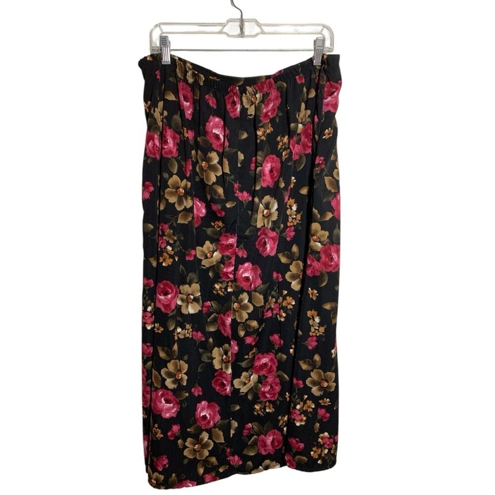 Tradition Floral Skirt Sz 18 Black Pink Flower Feminine Romantic Dressy VTG